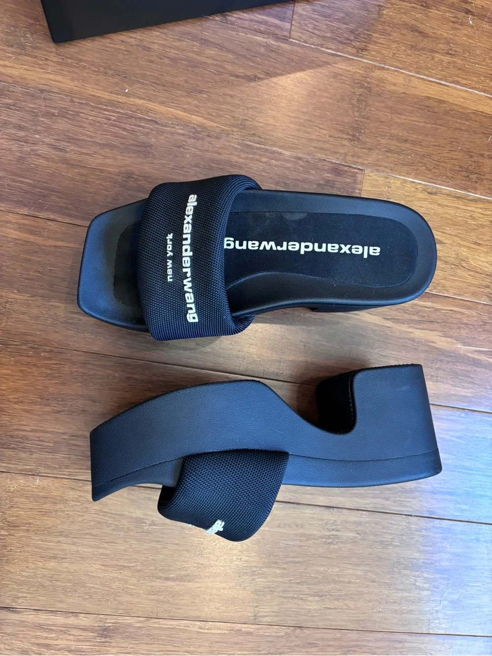 Alexander Wang Black Platform Slide with Logo Strap